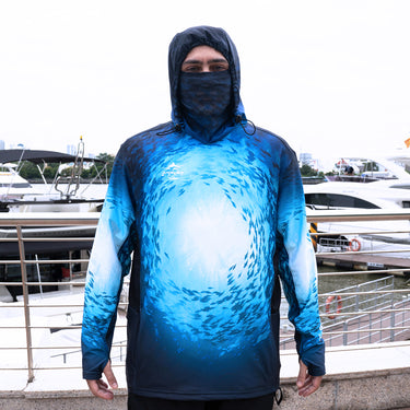 Tri-Titans - Fish Fenzy - Fishing Swim Rash Guard, Long Sleeve Hoodie, Fishing Shirt with Hood Tri-Titans custom wrestling gear