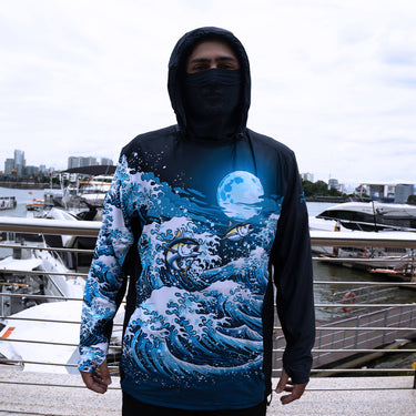 Tri-Titans - Midnight Voyage - Fishing Swim Rash Guard, Long Sleeve Hoodie, Fishing Shirt with Hood Tri-Titans custom wrestling gear