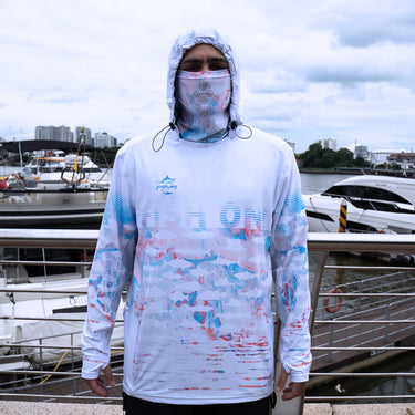 Tri-Titans - Fish On - Fishing Swim Rash Guard, Long Sleeve Hoodie, Fishing Shirt with Hood Tri-Titans custom wrestling gear