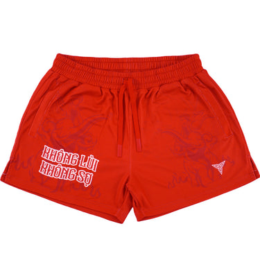 Mid-Thigh Unisex Gym Shorts - No Retreat, No Fear Tri-Titans custom wrestling gear