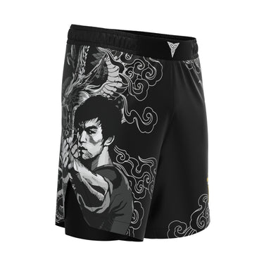 Bruce Lee, Solidarity - Fearless Fight Shorts with Compression Inseam Tri-Titans custom wrestling gear