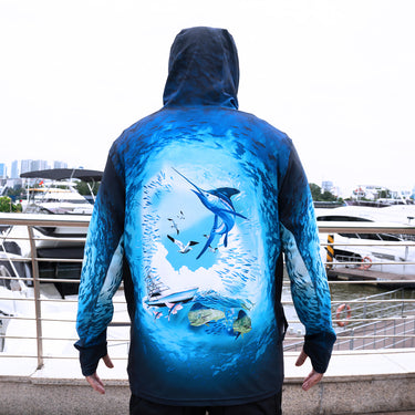 Tri-Titans - Fish Fenzy - Fishing Swim Rash Guard, Long Sleeve Hoodie, Fishing Shirt with Hood Tri-Titans custom wrestling gear