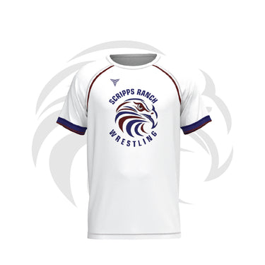 Quality Team Store worldwide by Tri-Titans, Scripps Ranch Titan Tee White & Blue Tri-Titans custom wrestling gear