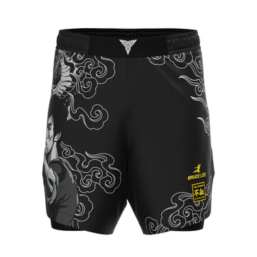 Bruce Lee, Solidarity - Fearless Fight Shorts with Compression Inseam Tri-Titans custom wrestling gear