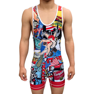 Merica - Full color Reversible Singlet Tri-Titans custom wrestling gear