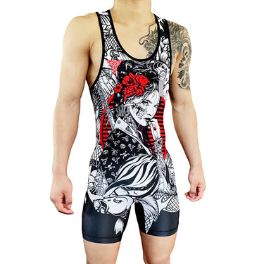 Skull Geisha Signature Singlet | Funk Fighter Technology - Boys and Men Tri-Titans custom wrestling gear